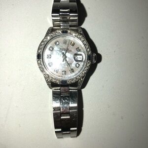 Rolex Women's Silver Diamond-Accent Mother-of-Pearl Bracelet Watch